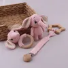 Jouets de dentition pour bébé 1 ensemble bricolage Crochet lapin bébé anneau de dentition né lapin hochet jouet en bois molaire anneau de dentition sucette Clips chaîne ensemble bébé trucs 230422