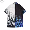 2023 Summer Designer Luxo Summer Men's Leisure Sports Manga Curta Pra Flame Print Contraste Button T-shirt Shirt das