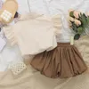 Ensembles de vêtements été petite chemise à manches volantes pantalon bourgeon ensemble deux pièces bébé filles princesse sport survêtements enfant en bas âge vêtements pour enfants 230422