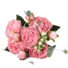 1 bukett Big Head och 4 knopp billiga falska blommor för hembröllopsdekoration Rose Pink Silk Peony Artificial Flowers Y0630305J