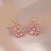 Ensemble de boucles d'oreilles et collier de luxe en Zircon rose, grande fleur, pendentifs, chaînes en acier inoxydable, colliers pour femmes, anniversaire de mariée