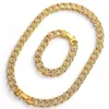 Oorbellen Ketting Hip Hop Mannen Goud Kleur Kettingen Braclete Combo Uitgezet Cubaanse Jewerly Crystal Miami Ketting For167z