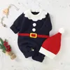 Ensembles de vêtements Père Noël 2 pièces Costume bébé fille garçon barboteuse de Noël avec chapeau né hiver tricoté à manches longues combinaison de Noël fête