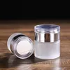 Bouteilles de crème en verre givré Pots cosmétiques ronds Bouteille de crème pour le visage pour les mains 20g-30g-50g Pots avec capuchon en acrylique or/argent/blanc Revêtement PP Trqg