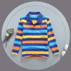 Polos çocuk polo gömlek çocuk kıyafetleri üst renk çizgileri dönüş-aşağı yaka sonbahar uzun kollu polos erkek bebek Camisetas erkek gömlekler genç 231122