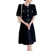 New Women's summer o-neck short sleeve color block knitted high waist a-line knee length sweater dress plus size SMLXLXXL