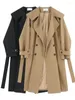 Trench da donna Cappotto per donna 2023 Autunno in moda Lace Up Nero Abbigliamento Giacca coreana Oversize Casual Cappotto solido