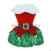 Abbigliamento per cani Colorblock Abito per animali domestici Festivo Babbo Natale Gonna alta Orlo con paillettes scintillanti Abiti comodi per le vacanze di Natale Drop De Dhndo