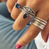 Cluster Rings 8 PCS Set Fashion Creative Exquisite Vintage Knuckle with Inlaid Blue Gem Heart Design Kvinna