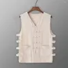 Hommes débardeurs hommes haut décontracté chemise rétro bouton chinois sans manches t-shirt hommes gilet poche Style ancien homme