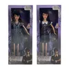 Loofamy Wednesday Addams Dolls, Addams Family Plastikpuppe, 11,5 Zoll, kurzärmliges gestreiftes Kleid, Geburtstagsgeschenke für Kinder-Mädchen-Fans