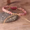Bracelets porte-bonheur Boho pierres précieuses perles de Rhodonite rose tressé cordon de Yoga macramé amitié Femme femmes bijoux livraison directe