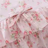 Bedding sets 100% Cotton Floral Printed Princess Set Twin King Queen Size Pink Girls Lace Ruffle Duvet Cover Bedspread Bed Skirt 230422