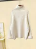 Womens Two Piece Pants Autumn and Winter Warm Set Elegant Turtle Neck Sticked Loose Sweater Wool 4XL 231121