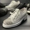 Dress Shoes Spring And Summer Rivet Lacing Round Head Elevated Thick Sole Small White Square High Heel Versatile Large Men