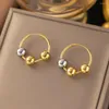 Stud Earrings Original Design Two-tone Round Beads Hoop Stainless Steel Trendy Party Jewelry For Women Girls