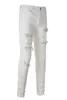 Vêtements de créateurs Mode Denim Pantalons Amiiri New Network Red Tide Marque Hot Diamond Patch avec trous cassés Élastique Slim Fit White Small Foot Jeans