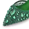 Dress Shoes Chan Pointed Toe Heels for Women Party Green Color Full Diamond Lace Matching Design Italian Shoe and Bag Set Designer 231121