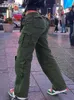 Pantaloni da donna Capris Pantaloni cargo verde militare Jeans larghi Moda donna Tasche streetwear Pantaloni a vita alta casual in denim vintage 230421