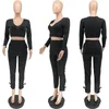 Womens Two Piece Pants Autumn Twopiece Jogging Pants and Crop Top Sportswear Jacket Fashion Casual Sexy Vneck Set 231121