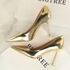 Kleid Schuhe Frauen Sexy 9,5 cm Dünne High Heels Pumps Büro Dame Patent Leder Gold Silber Stiletto Scarpins Prom hochzeit SchuheKleid