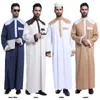 Abbigliamento etnico bicolore abbinato Dubai islamico maniche lunghe abito caftano Ramadan Thobe per uomo Abaya musulmano colletto alla coreana Costume Thawb