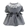 Dog Apparel Dress Eye-Catching Pet Lace Neckline Pretty Bowknot Plaid Cat Princess Supplies Drop Delivery Home Garden Dhkp3