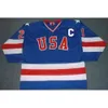 Jim Craig K1 1980 Drużyna USA Hockey Jersey Jack O'Callahan Mike Eruzione Miracle Awawy Blue Size S-5xl Rzadki