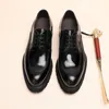 Sapatos de vestido boutique masculino formal lace up bloco esculpido negócios sola grossa couro brilhante
