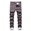 Herren Jeans Mcikkny Herrenmode Plaid Bedruckte Freizeithose Klassische Stretch Streetwear Denim Plus Größe 28-42 Hip HopMänner