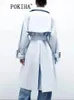 Damen-Trenchmäntel Pokiha Mode Frauen Elegant mit Gürtel Übergroßer Mantel Vintage Langarm Fronttaschen Weibliche Oberbekleidung Schicke Kleidung 231120