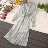 캐주얼 드레스 Vanovich Spring and Summer Waist Lonm Long Dress Lantern Sleeved Stand-Up Collar Edible Tree Flower Chiffon