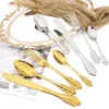 Dinnerware Sets drmfiy 16pcs Gold Western Knife Fork Spoon Fla talheres