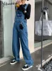 Women's Jumpsuits Rompers Cotvotee Jumpsuits for Women Fashion Blue Denim Jumpsuit Women High Waist Vintage Wide Leg Overalls Jeans Full Length 230422