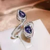 Anneaux de mariage Yatay Blue Heart Gem Pave Exquis Shine Zircon pour les femmes Mode à la main personnalisé gland artisanat bijoux