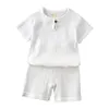 Ensembles de vêtements Été Bébé Garçons Filles Pyjamas Costume Coton Lin Solide À Manches Courtes T-shirt Shorts Enfants Vêtements Enfants Ensemble Décontracté