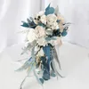 Wedding Flowers Peacock Blue Champagne Rose Drops Bride Bouquet Dress Travel Pography Props Supplies Flower