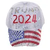 Diamante listrado American Flag Baseball Cap 2024 Trump jeans Sun Hat Letter Caps atingidos