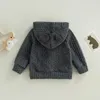 Jacken Kleinkind Kinder Baby Jungen Frühling Herbst Bärenohren Kapuzenpullover Einfarbig Langarm Button-Down-Mantel Strickjacke 2-7T