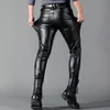 Herrbyxor Herrläderbyxor mager fit Elastic Fashion Pu Leather Biker's Trousers Nightclub Party Dance Pants Thin 231121