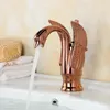 Badrumsvaskar kranar Rose Gold Golden Plated Swan Vessel Faucet Toalett Mixer TAPS EN HOLLE Single Spak AGF050