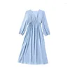 Casual Dresses Elegant Pure Silk Dress for Women V-Neck Puff Sleeve Elastic Flätat rep midje Bodycon Solid Mulberry