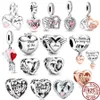 925 Sterling Silver Love You Mom Double Heart Split Dangle Charm Beads Fit Original Pandora Bracelet DIY Women Jewelry Gift