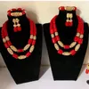 Necklace Earrings Set & Luxury Big Coral Beads African Wedding Jewelry Dubai Gold Statement Bridal Real Bead CNR078Earrings