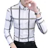 Chemises décontractées pour hommes Coréen Tendance Imprimé Chemise à rayures Hommes Automne Hiver Boutons de revers Mode Polyvalent Business Slim Haut à manches longues