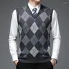 Men's Vests 5 Colors!2023 Autumn And Winter V-neck With Wool Vest Sleeveless Knit Sweater Checker Printing Sweaters