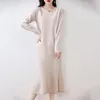 Robes décontractées Haut de gamme Laine Tricotée Femmes Long Pull 2023 Automne Hiver O-cou Doux Cachemire Tricots Dames Vêtements