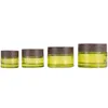 Olive Green Glass Cosmetic Jars Empty Makeup Sample Containers Bottle with Wood grain Leakproof Plastic Lids BPA free for Lotion, Cream Ksie
