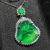 Pendentif Colliers Charme Naturel Fait à la main S925 Argent Incrusté Émeraude Bouddha Haute Jade Collier