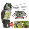 Realistisk fågelskarare roterande huvudljud Owl Prowler Decoy Protection Repellent Pest Control Scarecrow Moving Garden Decor Q0811295N